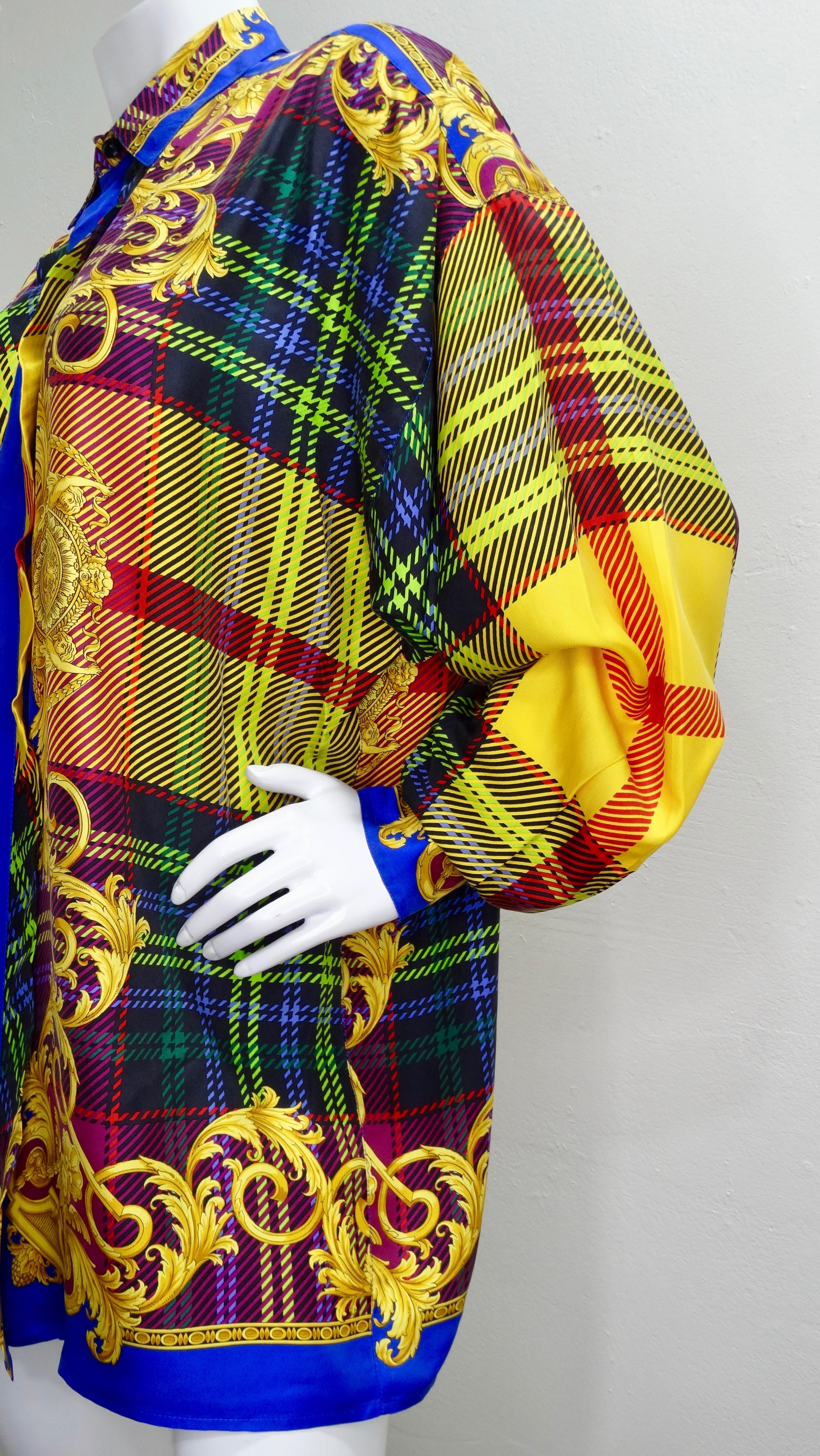 Gianni Versace 1990s Multi-Colored Plaid Silk Shirt  For Sale 3