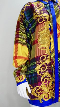 Gianni Versace 1990s Multi-Colored Plaid Silk Shirt