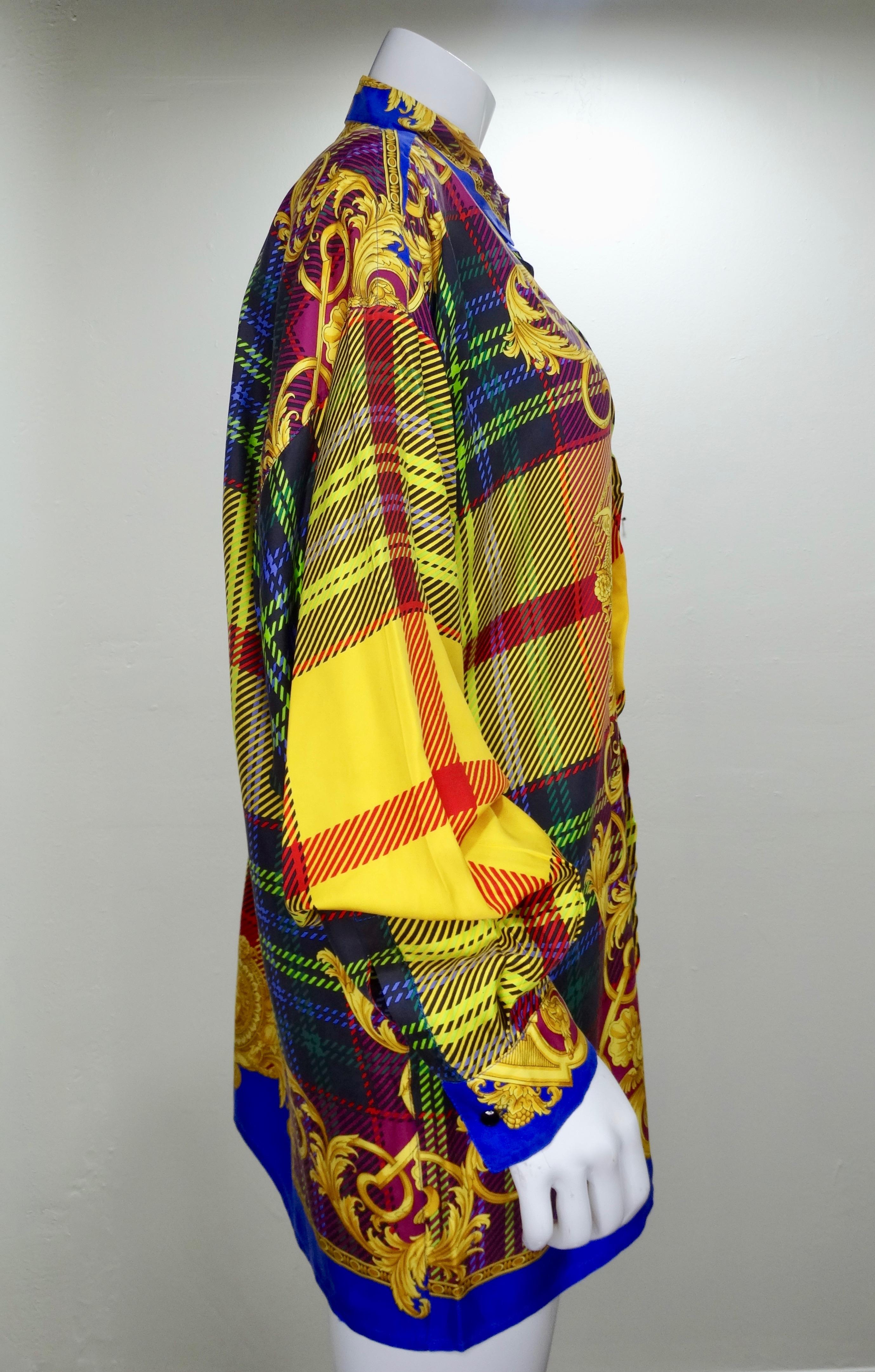 Gianni Versace 1990s Multi-Colored Plaid Silk Shirt  For Sale 1