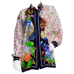 Gianni Versace 1990er Jahre Ozean Print Seidenhemd
