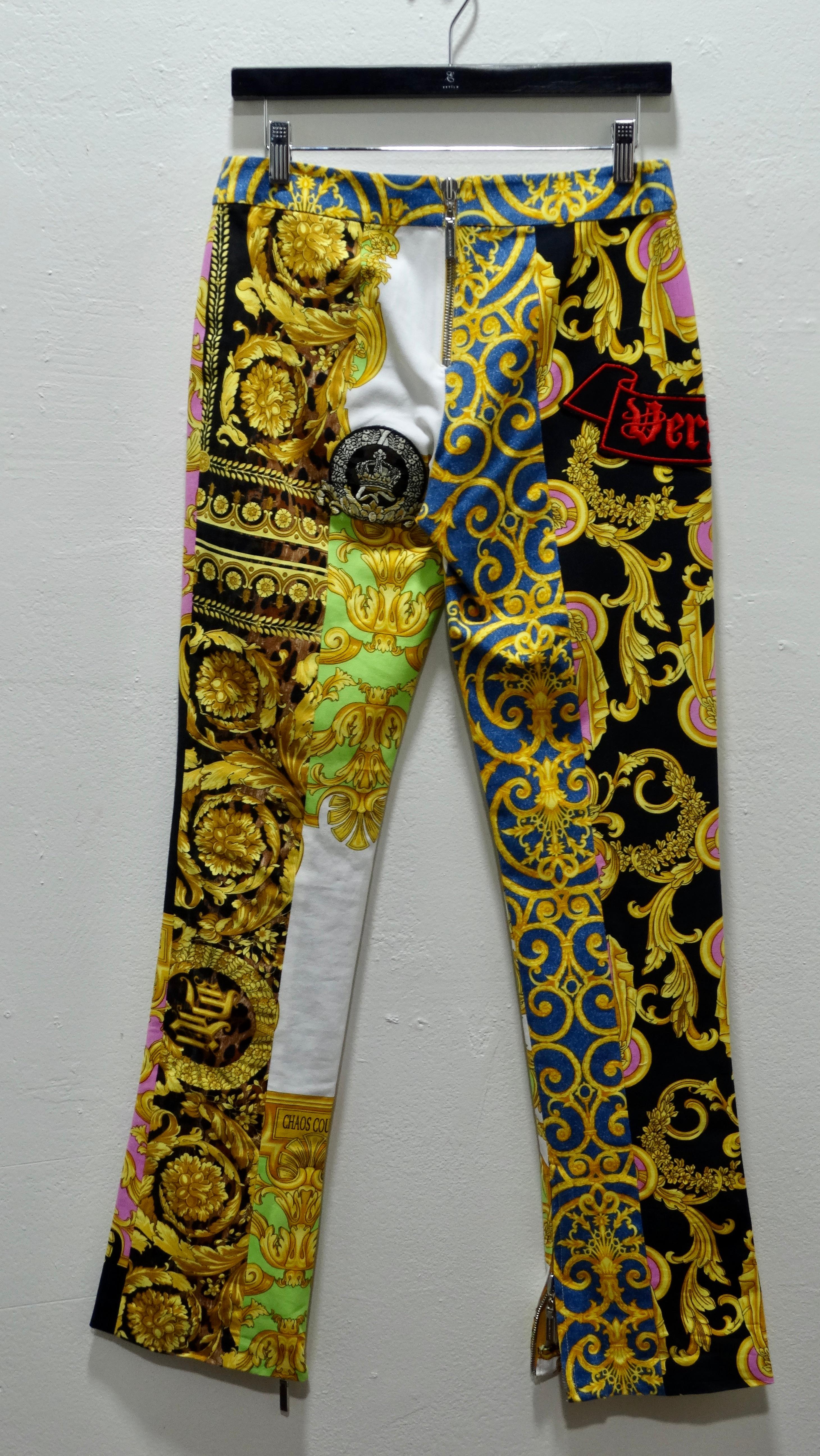 The statement pant you never knew you needed! These funky baroque patchwork pants from the 90's by Gianni Versace are the perfect statement pant for your collection! The bright pinks and golds beautifully compliment the blues and blacks making it