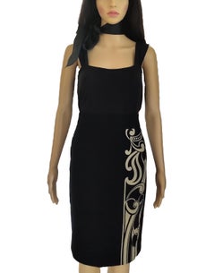 Gianni Versace 1990's Rococo Motif Black & Nude-Beige Pencil Skirt IT 38/ 4 6