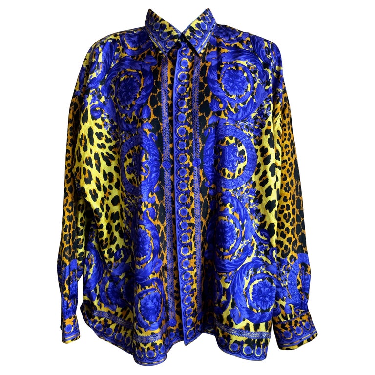 Gianni Versace 1990's Silk Baroque Leopard Print Shirt Size 54 For Sale ...