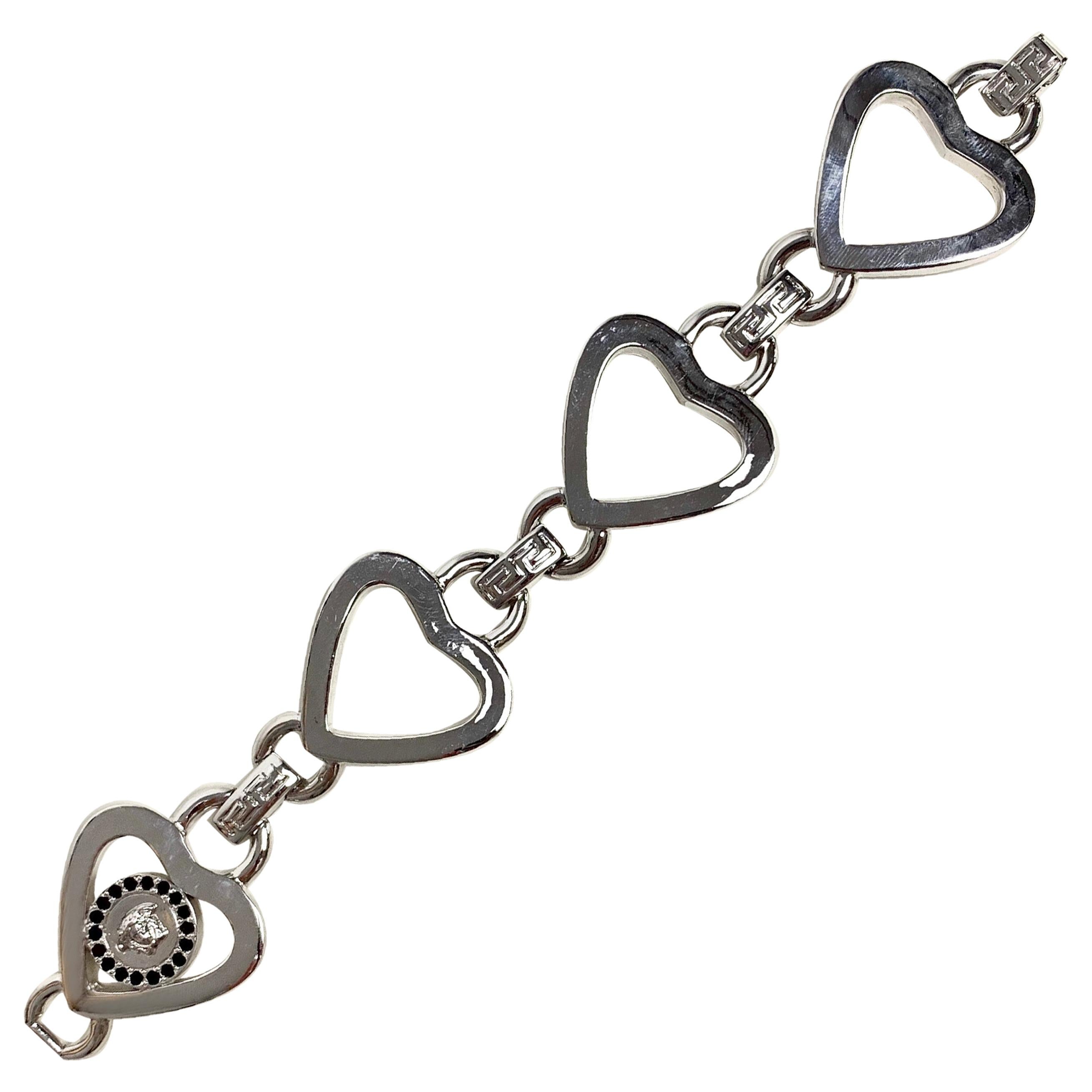 Gianni Versace 1990’s silver love heart link bracelet 