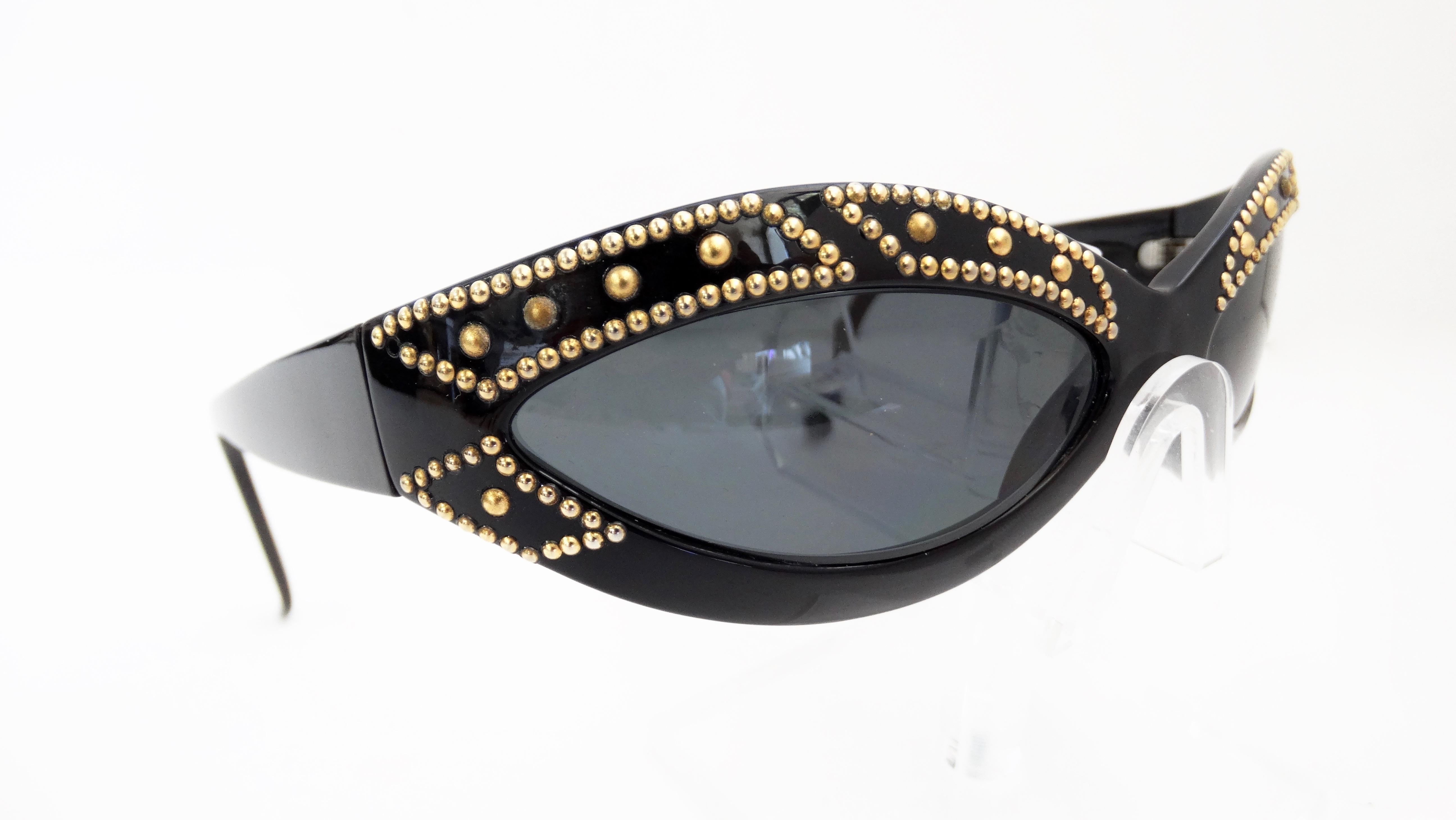 Black Gianni Versace 1990s Studded Wrap Sunglasses