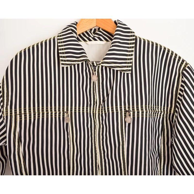 Gianni Versace 1990's Vintage 3/4 Sleeve Pinstripe Crop Bomber Mens Jacket In Excellent Condition For Sale In Sheffield, GB