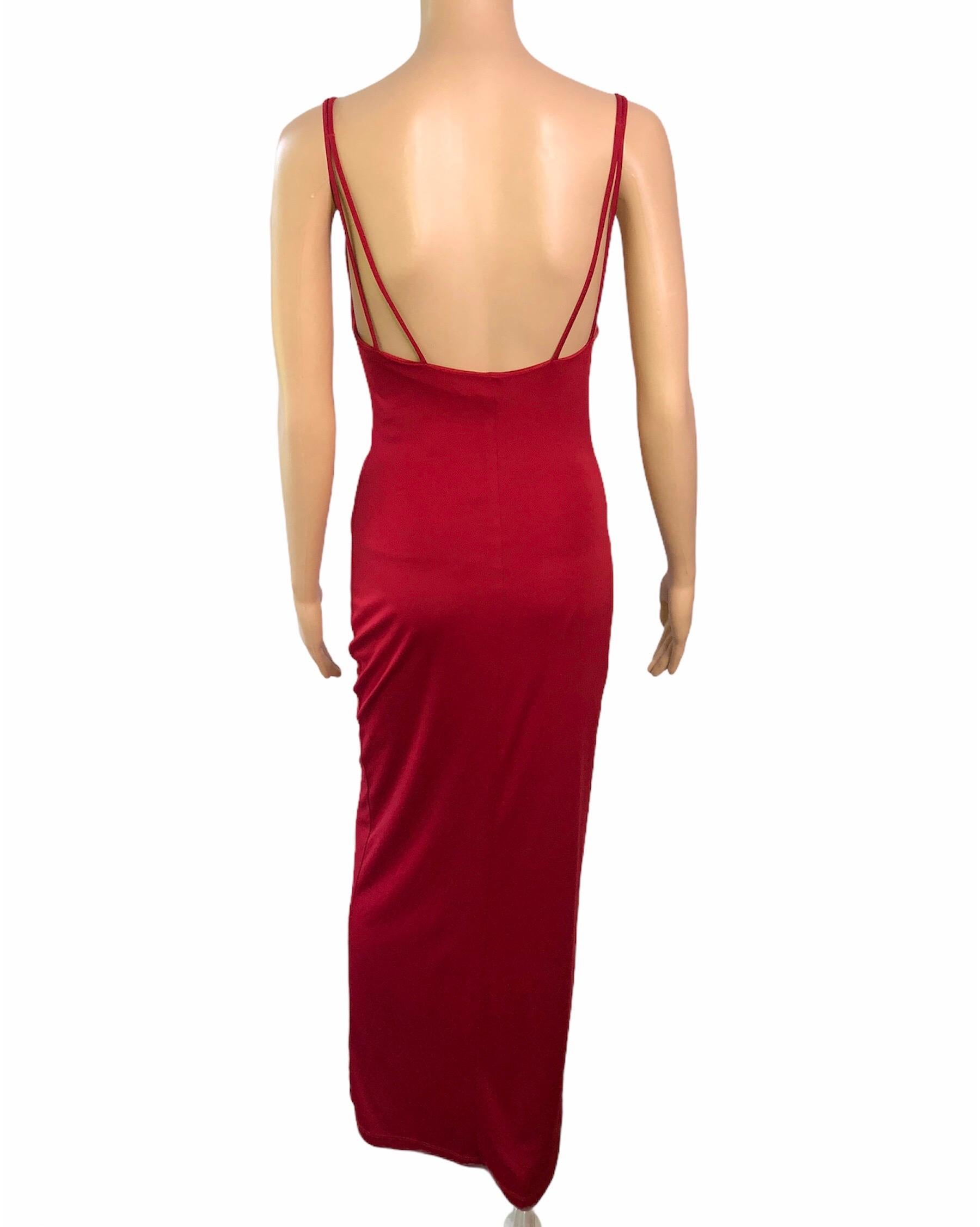 Gianni Versace 1990's Vintage Embellished Sheer Panel Red Evening Dress Gown For Sale 1