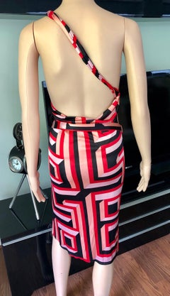 Gianni Versace S/S 2001 Vintage Geometric Print Belted Open Back Dress