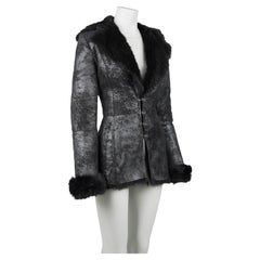 Gianni Versace 1990s Vintage Metallic Leather Shearling Medusa Coat