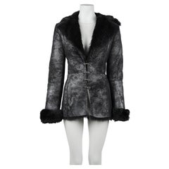 Gianni Versace 1990s Vintage Metallic Leather Shearling Medusa Coat