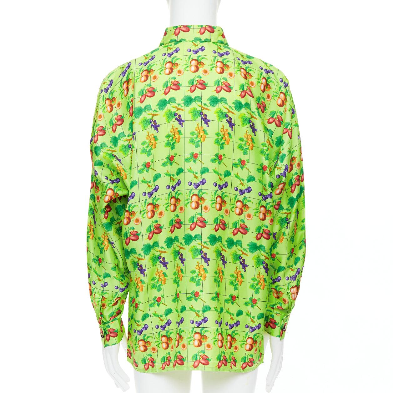 Men's GIANNI VERSACE 1990's Vintage neon green fruit print silk shirt IT48 M For Sale