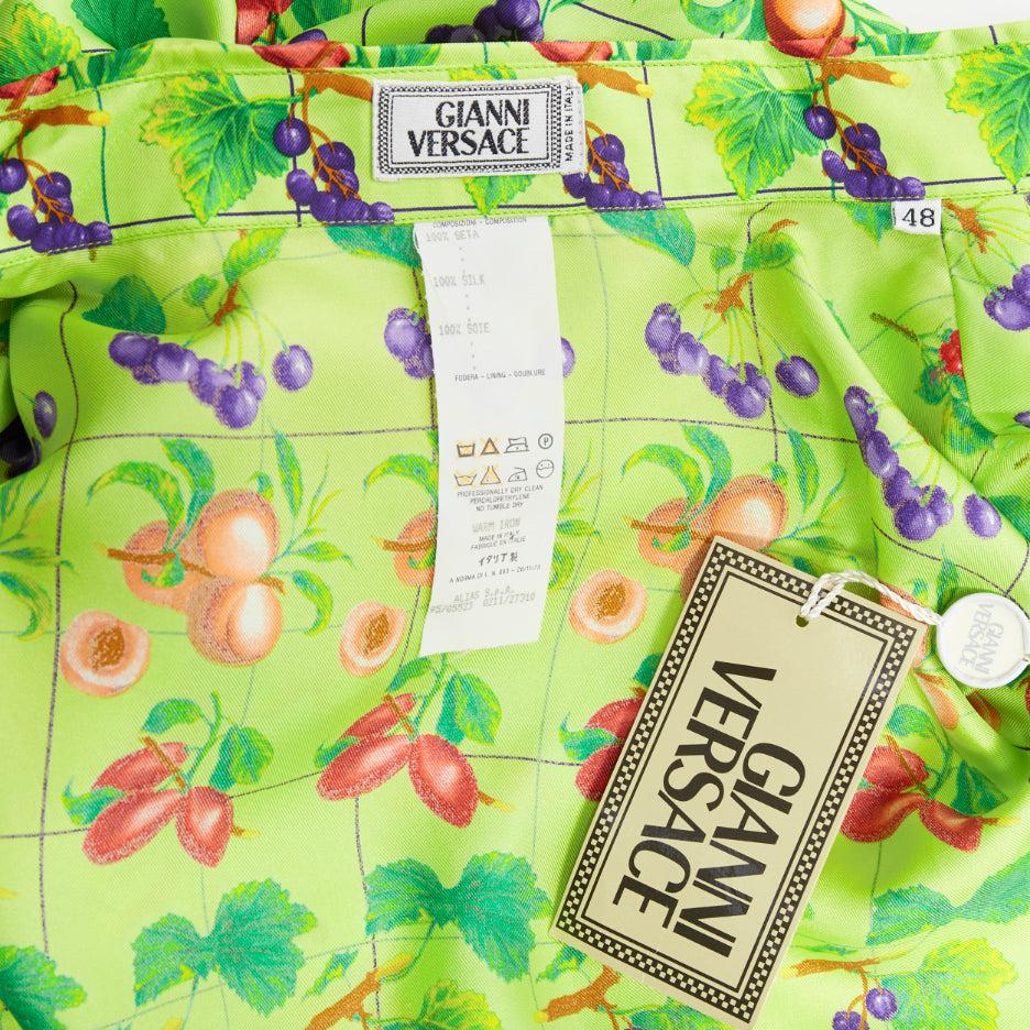 GIANNI VERSACE 1990's Vintage neon green fruit print silk shirt IT48 M For Sale 3