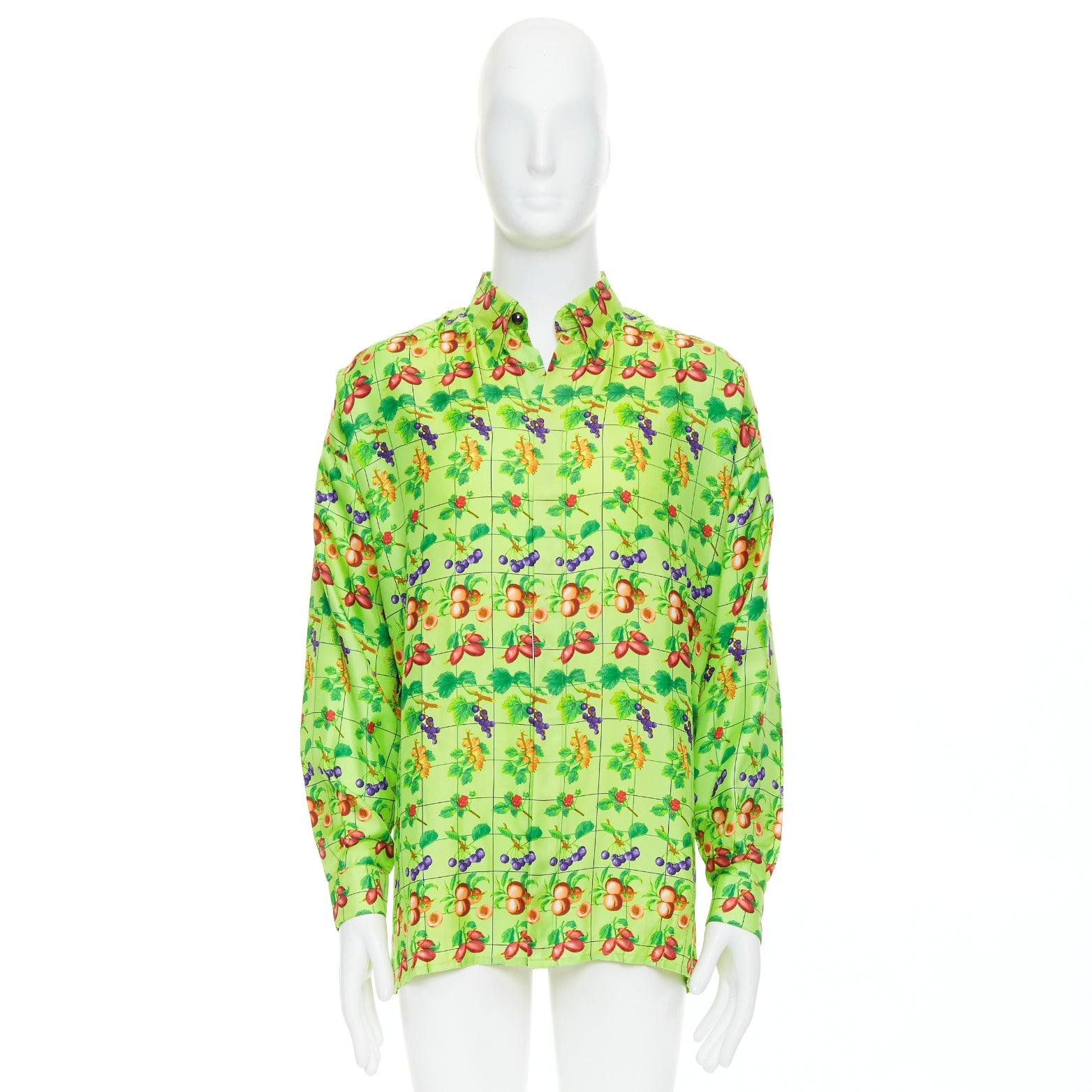GIANNI VERSACE 1990's Vintage neon green fruit print silk shirt IT48 M 5