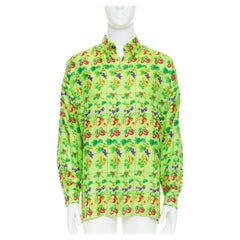 GIANNI VERSACE 1990's Vintage neon green fruit print silk shirt IT48 M