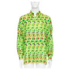 GIANNI VERSACE 1990's Vintage neon green fruit print silk shirt IT48 M