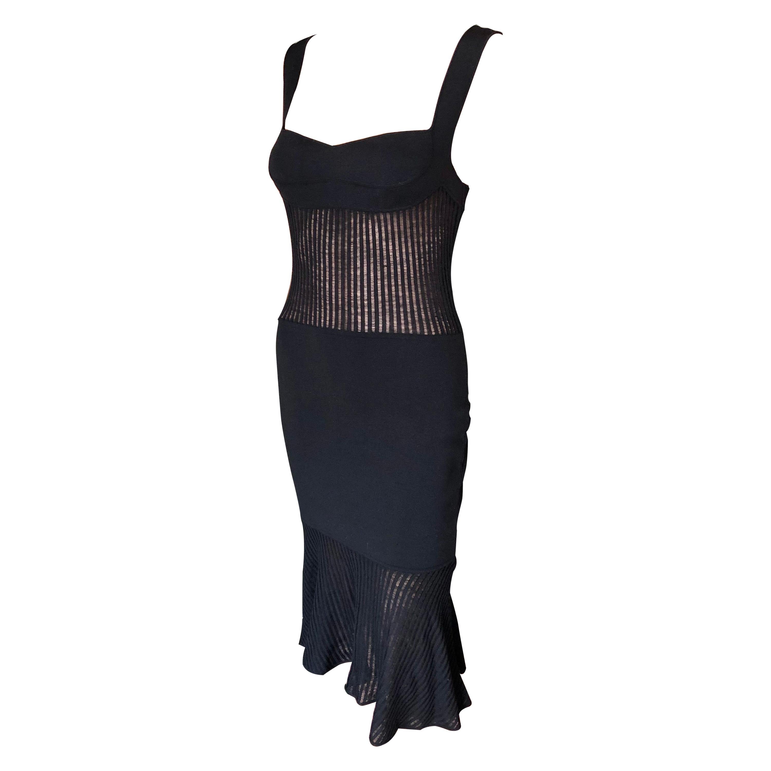 Gianni Versace 1990’s Vintage Sheer Knit Black Dress For Sale