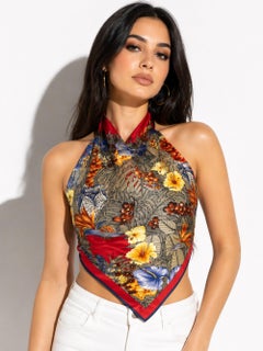 Gianni Versace 1990s Vintage Silk Scarf 35in Red Floral Print Shawl