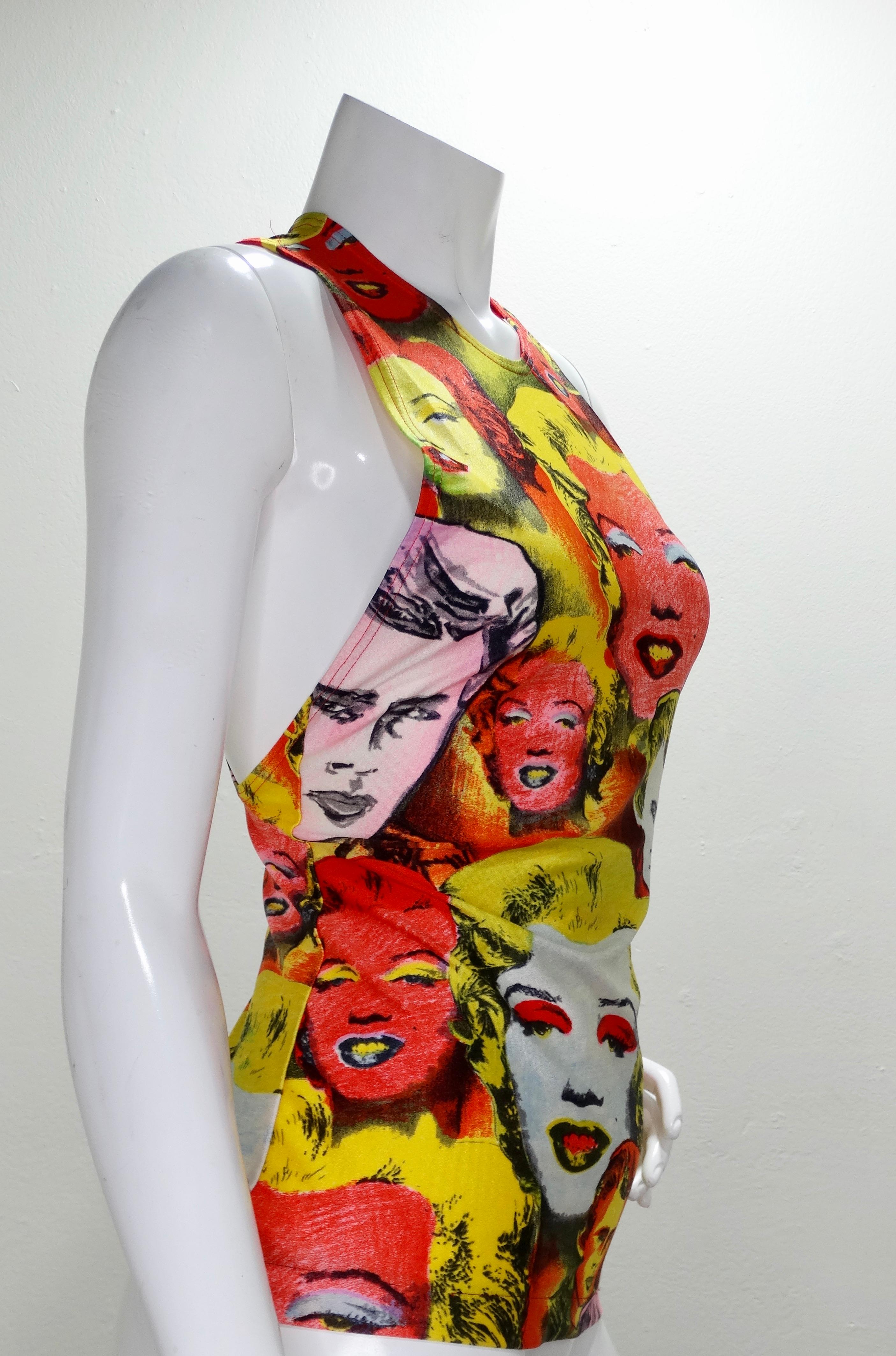 Brown Gianni Versace 1991 Marilyn Monroe & James Dean Pop Art Tank Top  For Sale