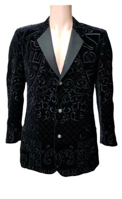 Gianni Versace 1991 Vintage Black Velvet Brazer with Embroidery for Men