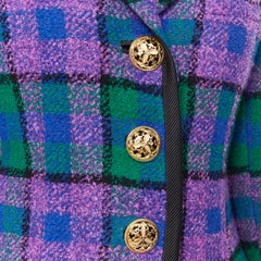 GIANNI VERSACE 1991 Vintage purple checked gold baroque button jacket skirt suit