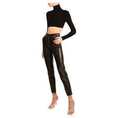 Retro Gianni Versace 1992 black high waisted leather gold stitched medusa pants IT38