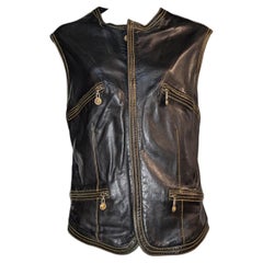 Gianni Versace 1992 Black Leather Vest with Medusa Zippers — Rare Vintage Piece