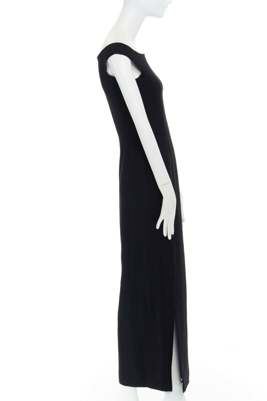 GIANNI VERSACE 1992 black silk wool off shoulder front slit gown dress IT40 S 1