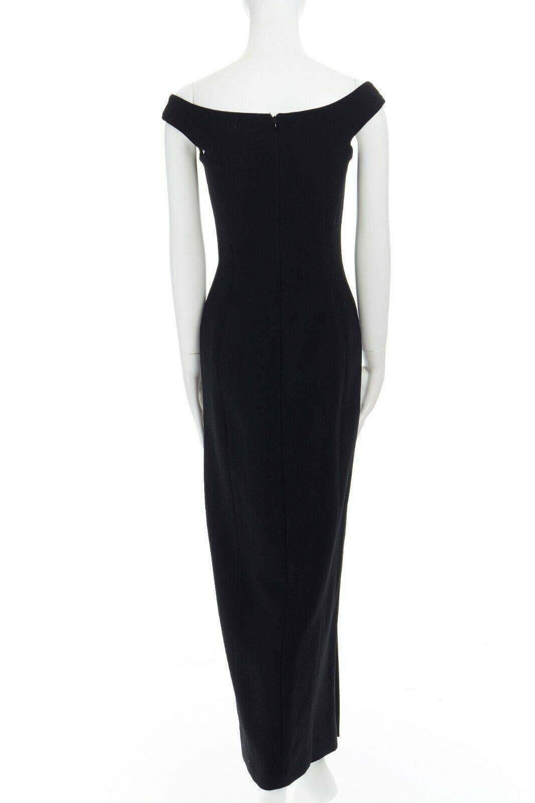 GIANNI VERSACE 1992 black silk wool off shoulder front slit gown dress IT40 S 2