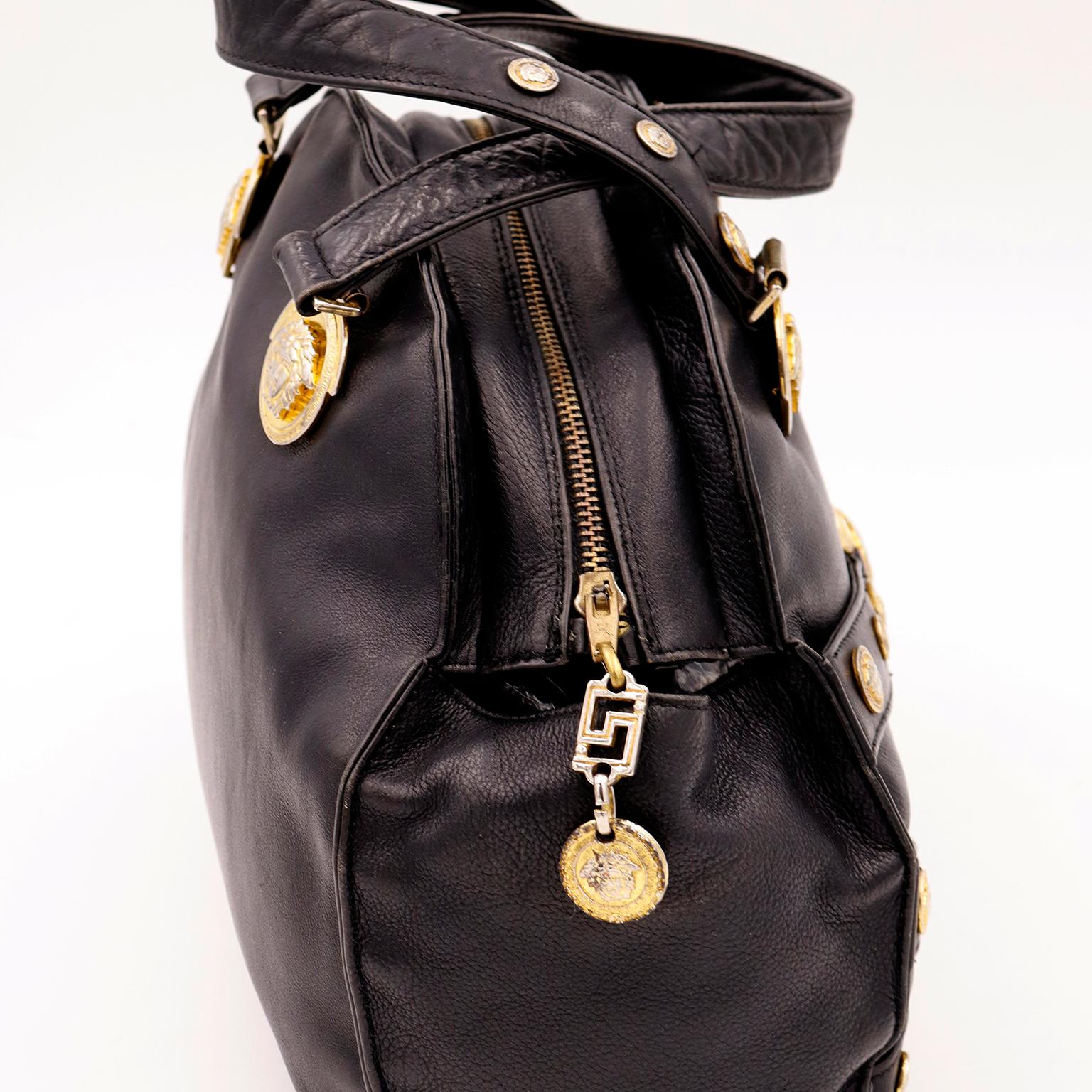 Gianni Versace 1992 Medusa Bondage Black Leather Top Handle Satchel Handbag 9
