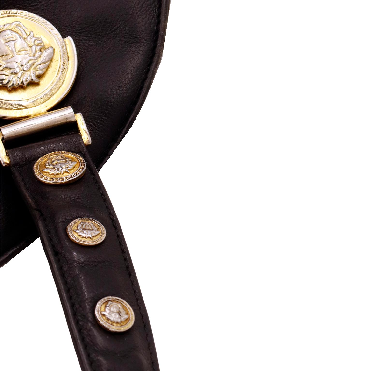 Gianni Versace 1992 Medusa Bondage Black Leather Top Handle Satchel Handbag 10