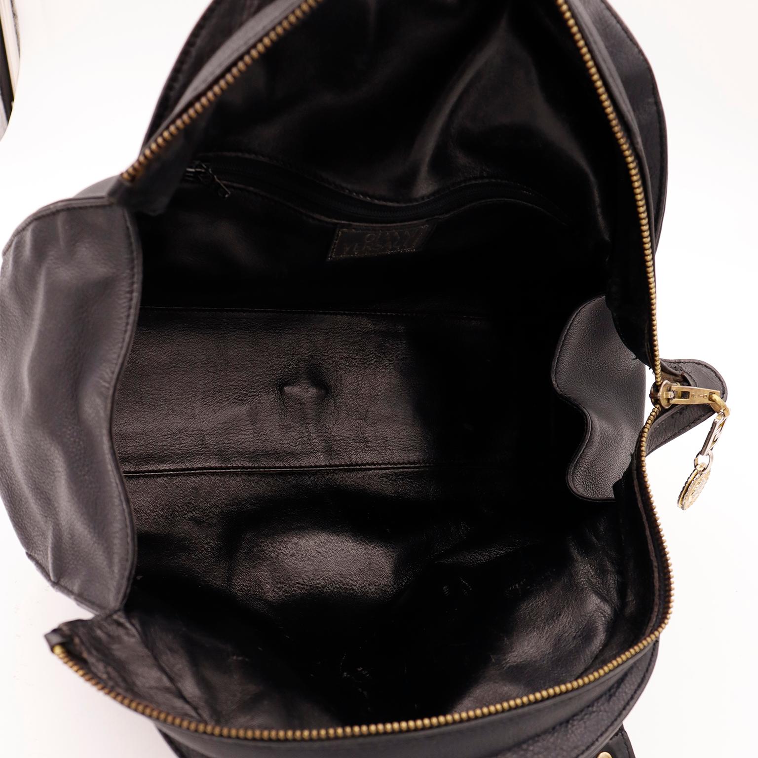 Gianni Versace 1992 Medusa Bondage Black Leather Top Handle Satchel Handbag 11