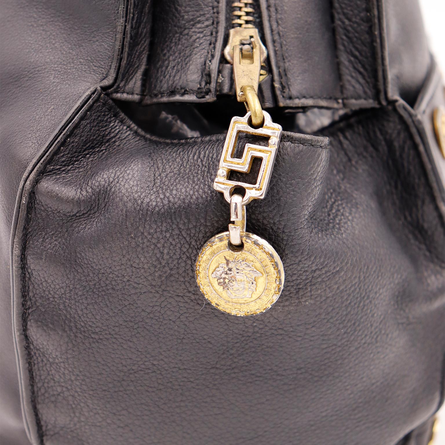 Gianni Versace 1992 Medusa Bondage Black Leather Top Handle Satchel Handbag 3
