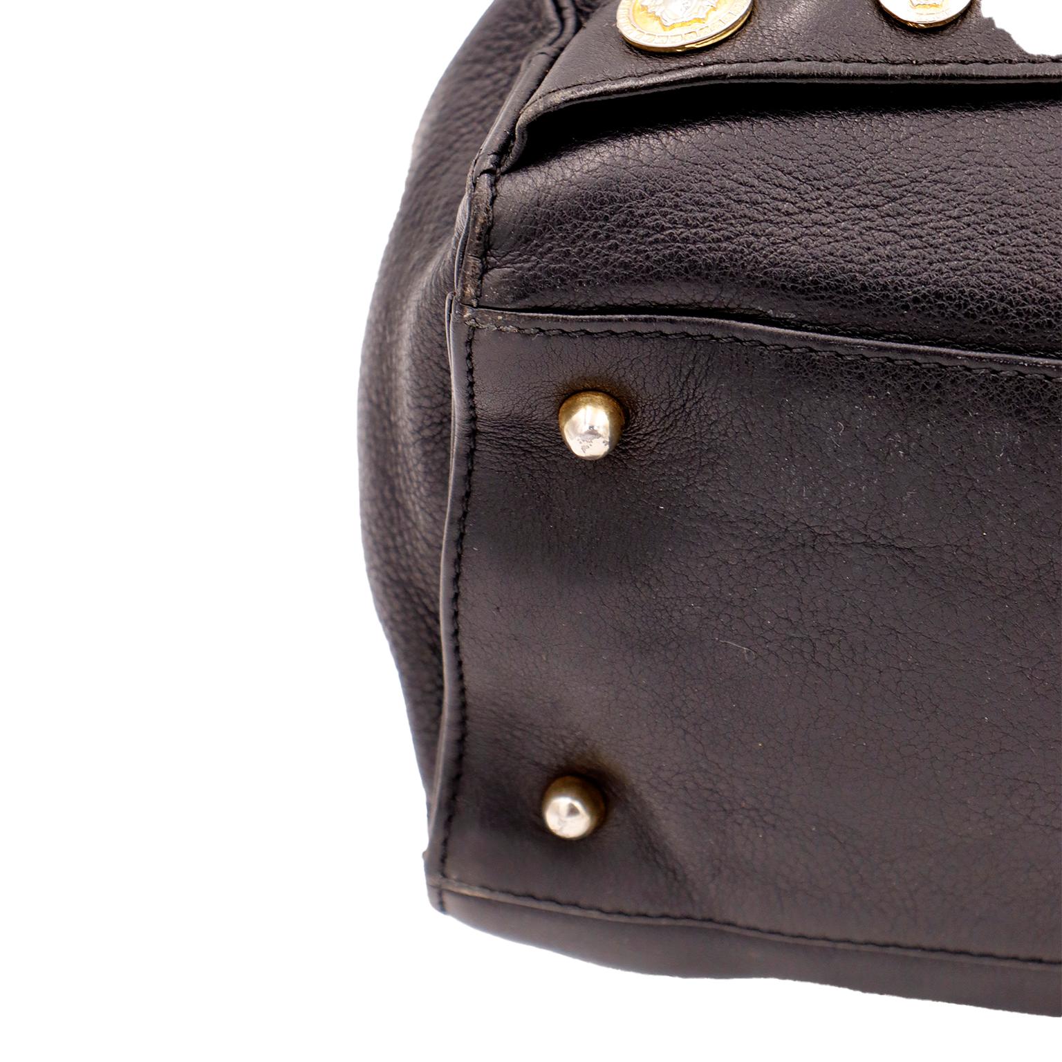 Gianni Versace 1992 Medusa Bondage Black Leather Top Handle Satchel Handbag 4