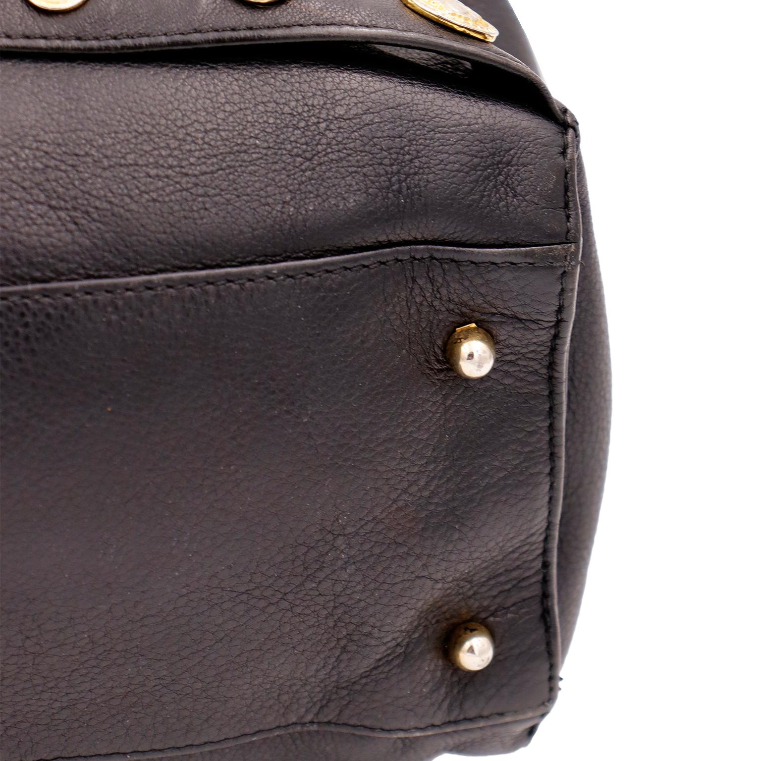 Gianni Versace 1992 Medusa Bondage Black Leather Top Handle Satchel Handbag 5
