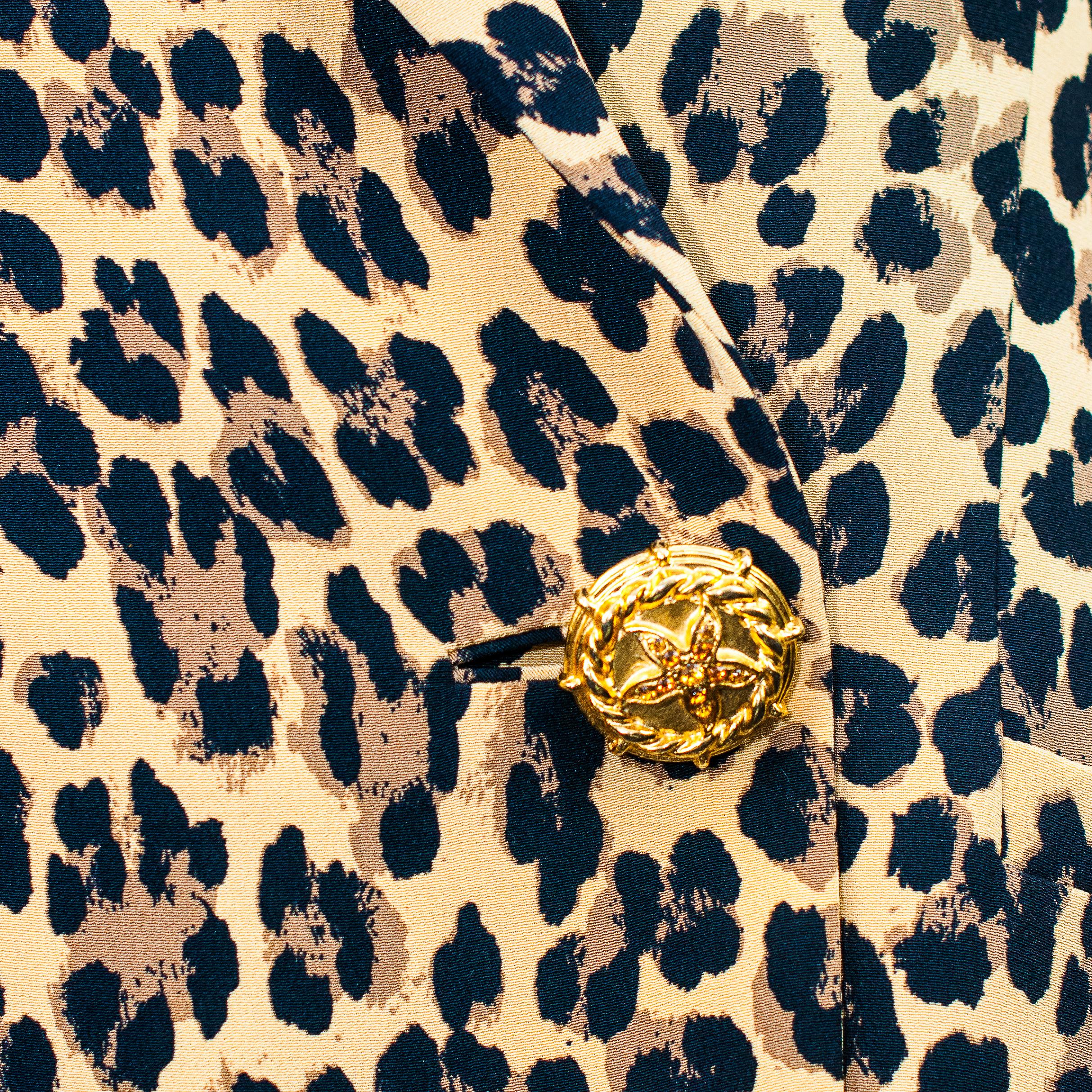 Women's Gianni Versace 1992 Runway Leopard Print Silk Blazer size 40