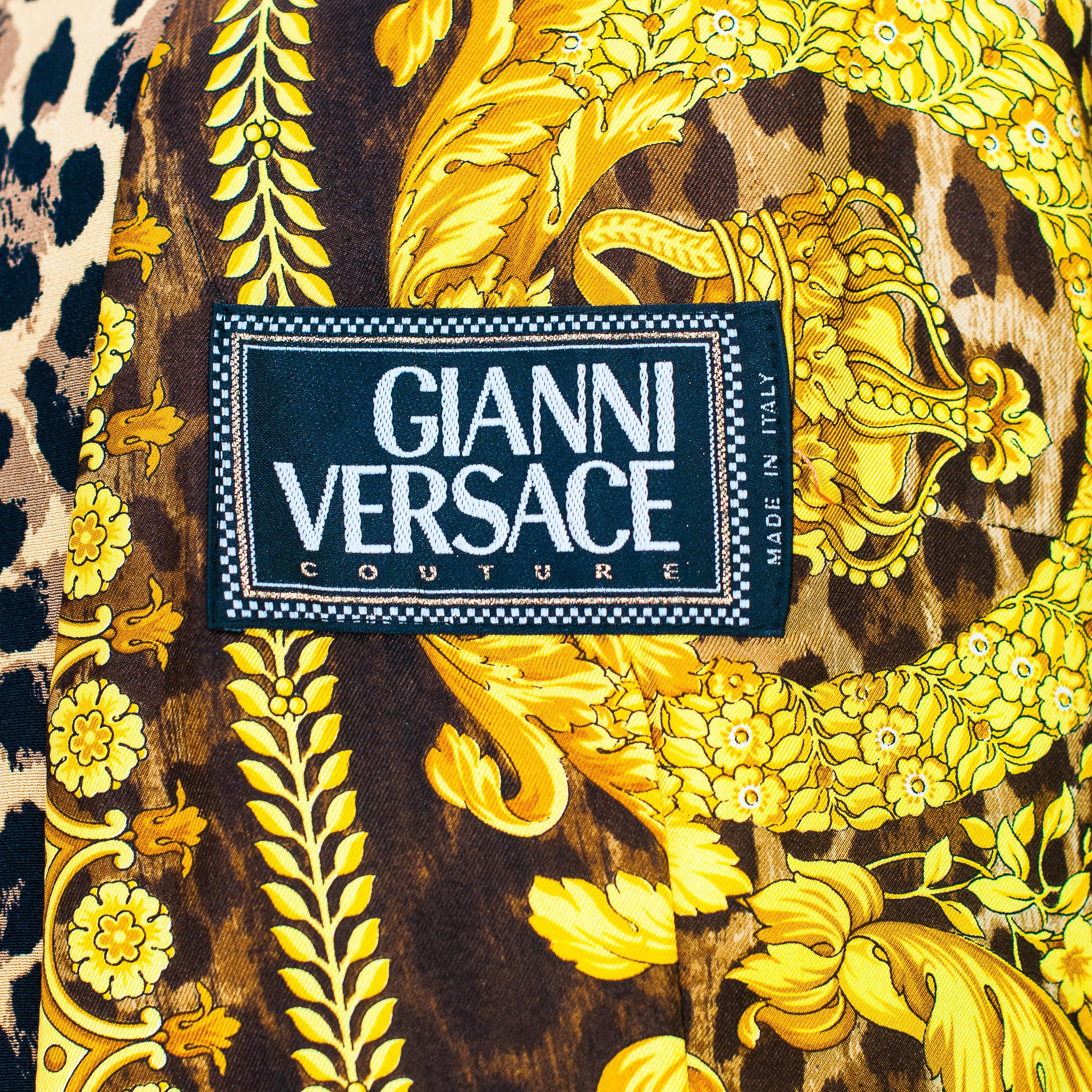 Gianni Versace 1992 Runway Leopard Print Silk Blazer size 40 1