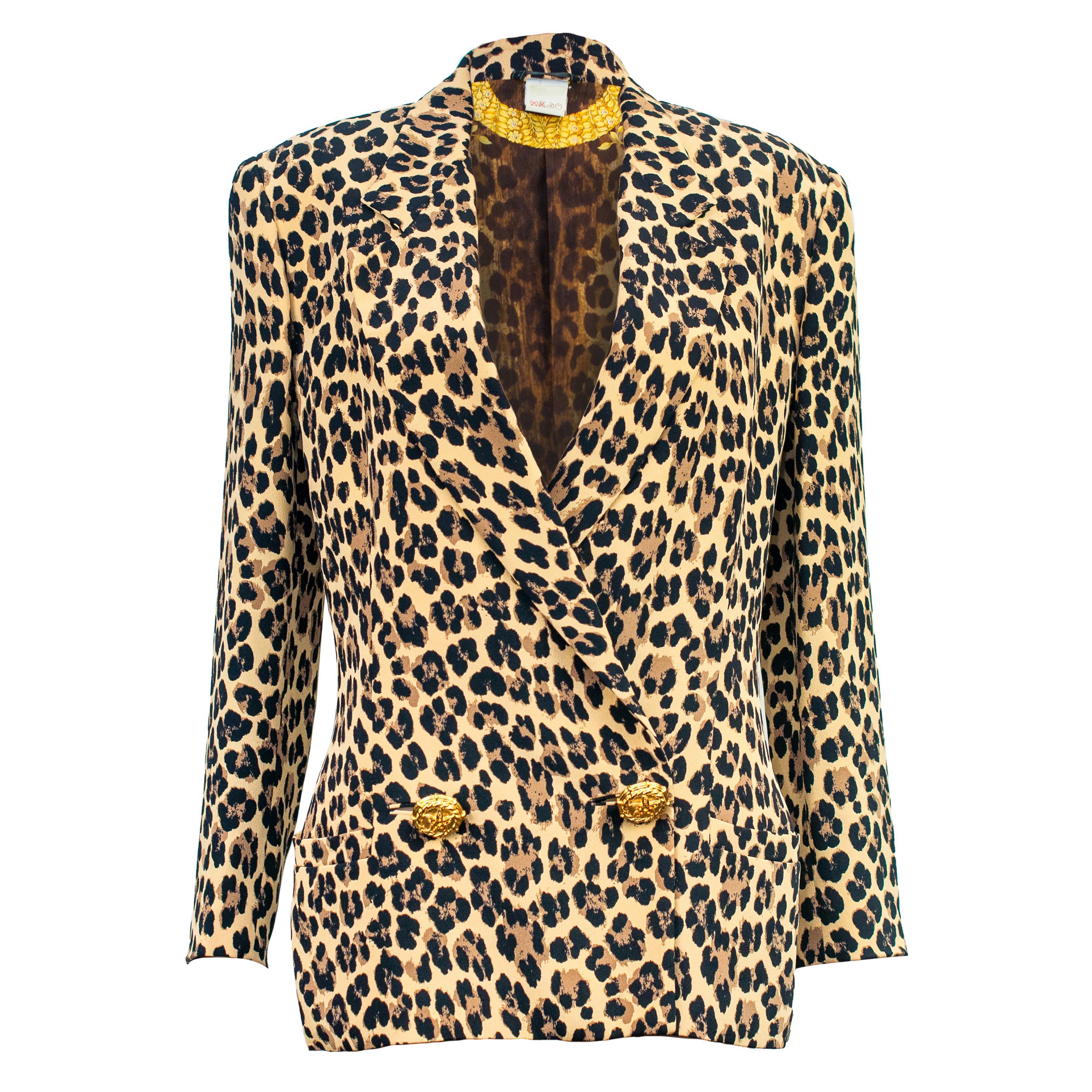 Gianni Versace 1992 Runway Leopard Print Silk Blazer size 40