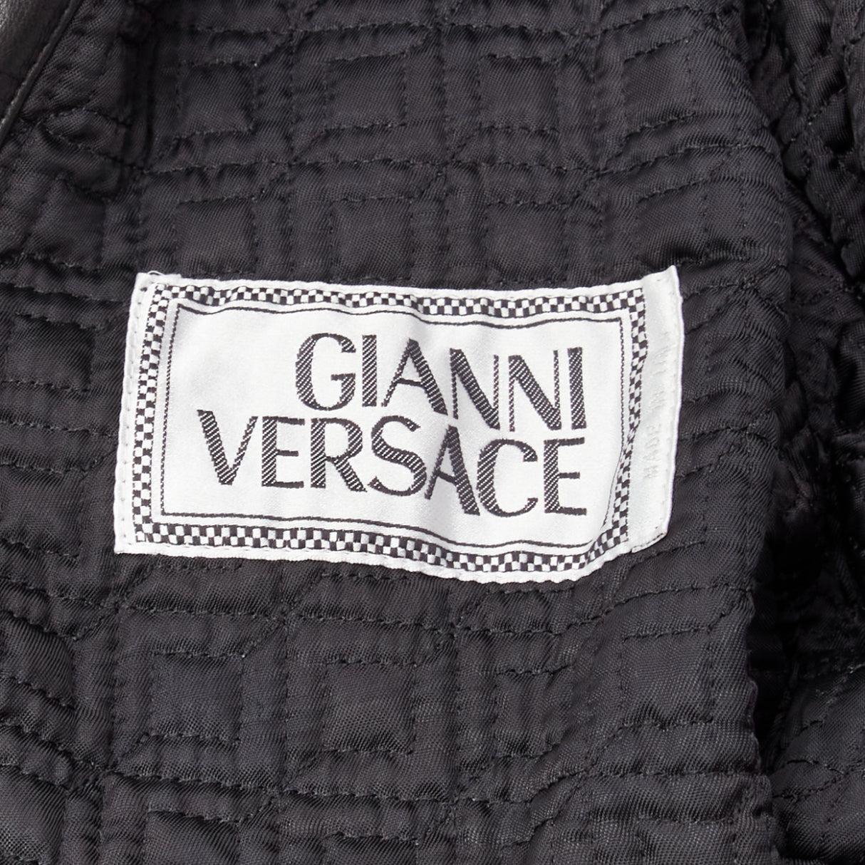 GIANNI VERSACE 1992 S&M black leather gold bondage buckle bomber IT38 XS For Sale 4