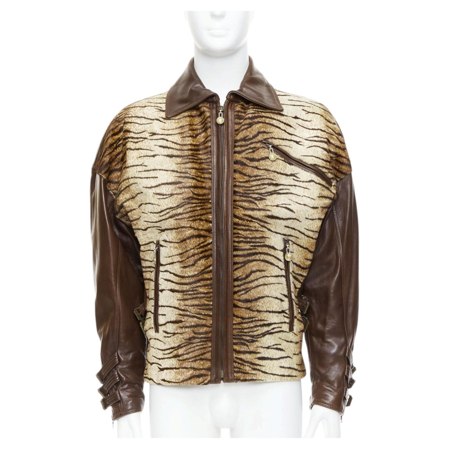 GIANNI VERSACE 1992 Vintage S&M bondage buckle leather bomber jacket IT48 M