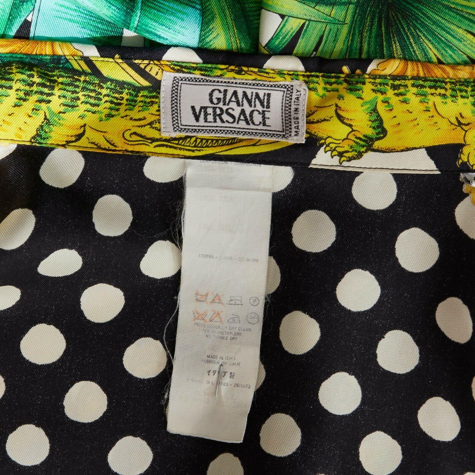 GIANNI VERSACE 1993 black white polka dot palm tree medallion silk shirt IT46 S 7