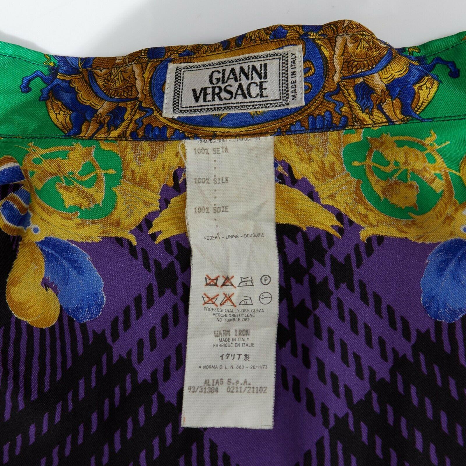 GIANNI VERSACE 1993 purple brown gold baroque angel print silk shirt IT46 S 3