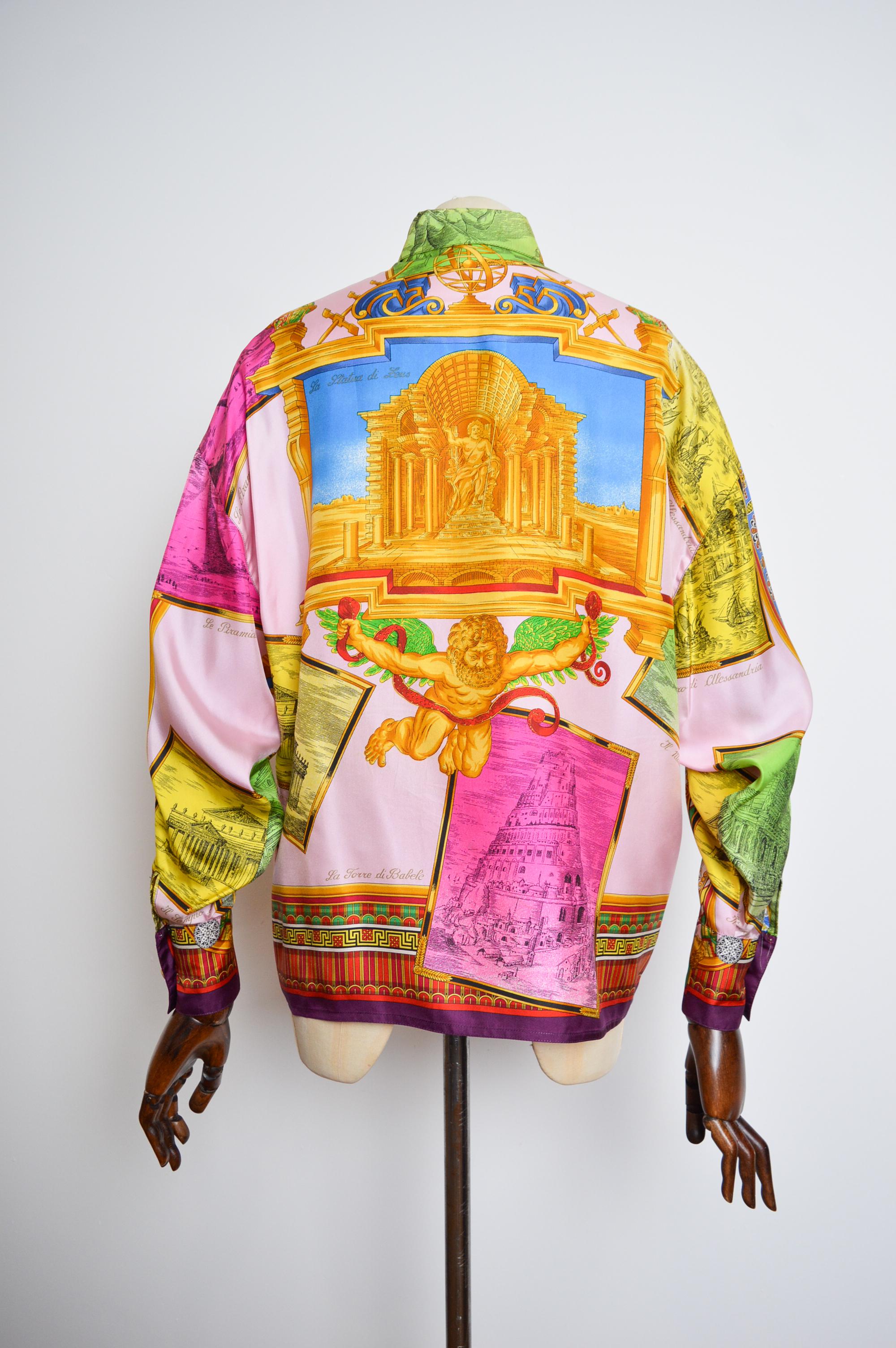 Gianni Versace 1993 Spring Runway Atelier Pure Silk patterned Colourful Shirt For Sale 6