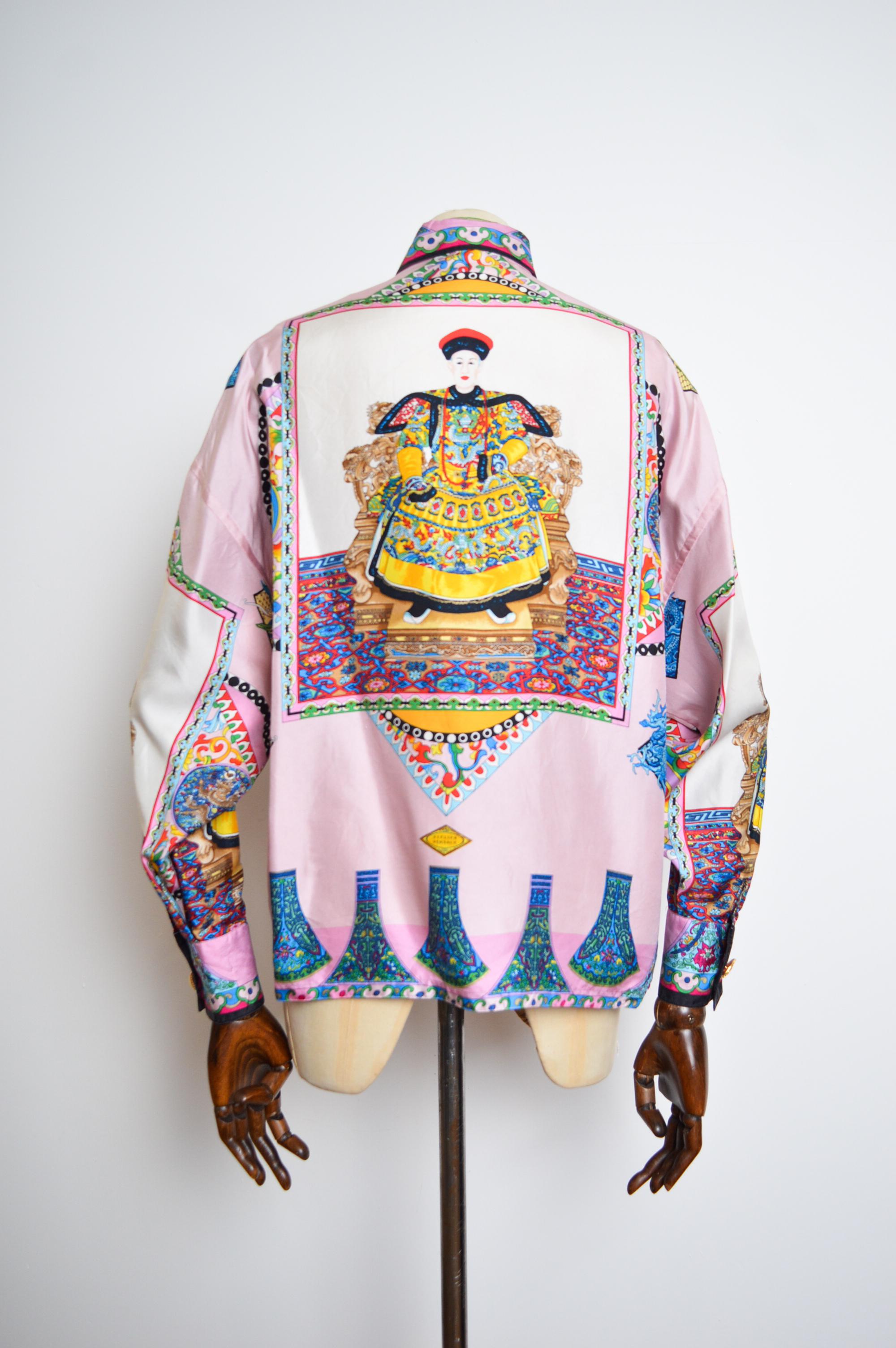 Gianni Versace 1993 Spring Runway Atelier Pure Silk patterned Colourful Shirt 9