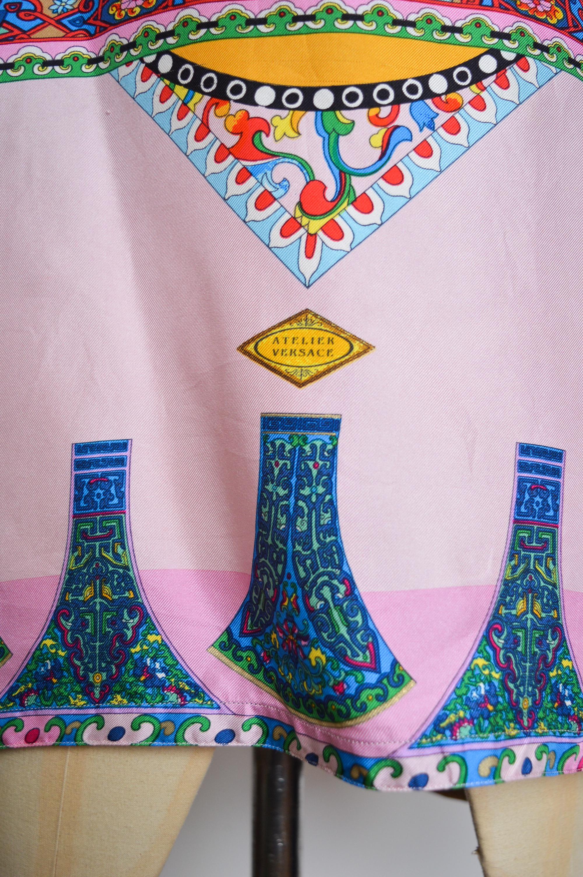 Gianni Versace 1993 Spring Runway Atelier Pure Silk patterned Colourful Shirt 10