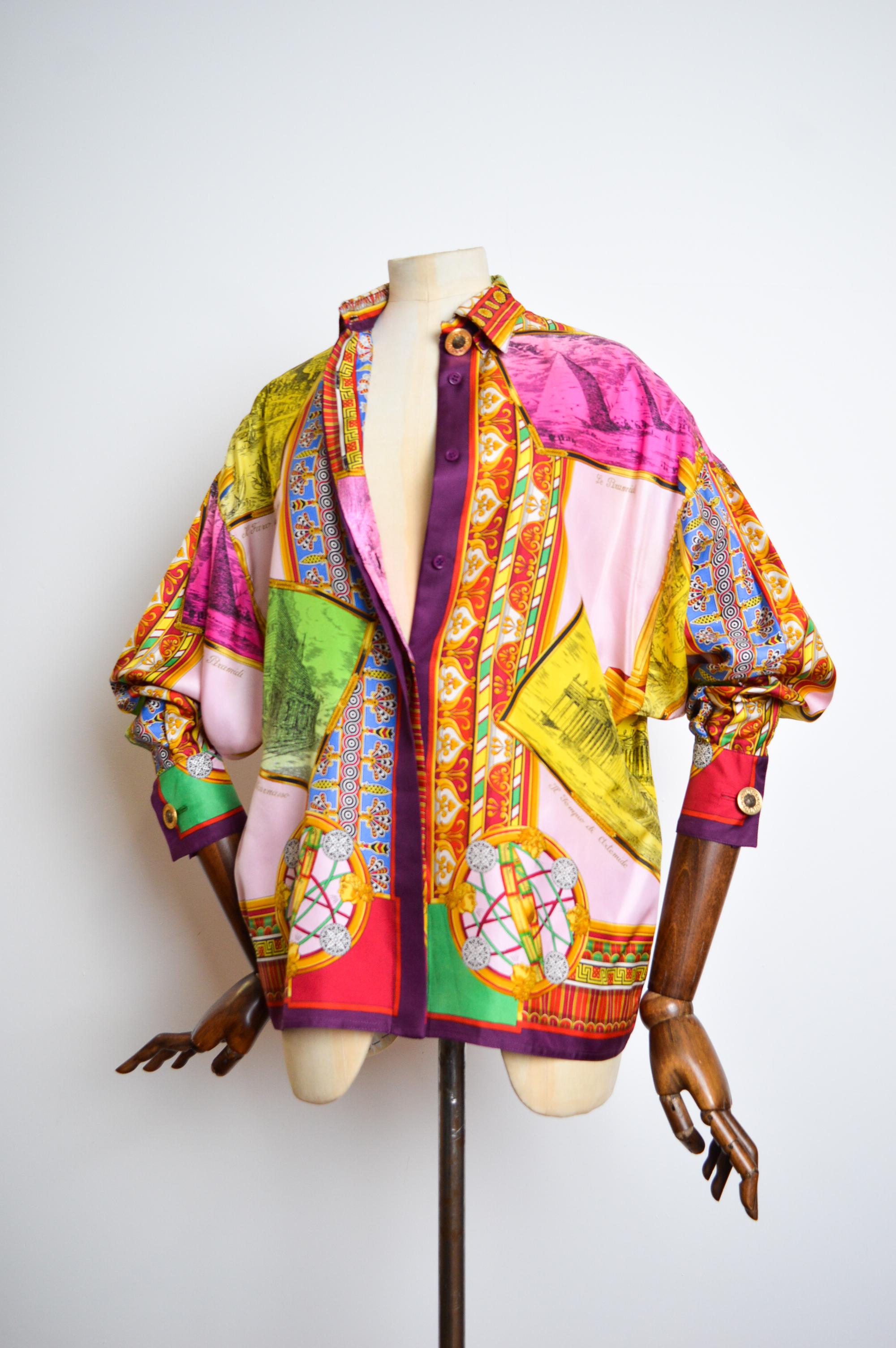 Gianni Versace 1993 Spring Runway Atelier Pure Silk patterned Colourful Shirt For Sale 15
