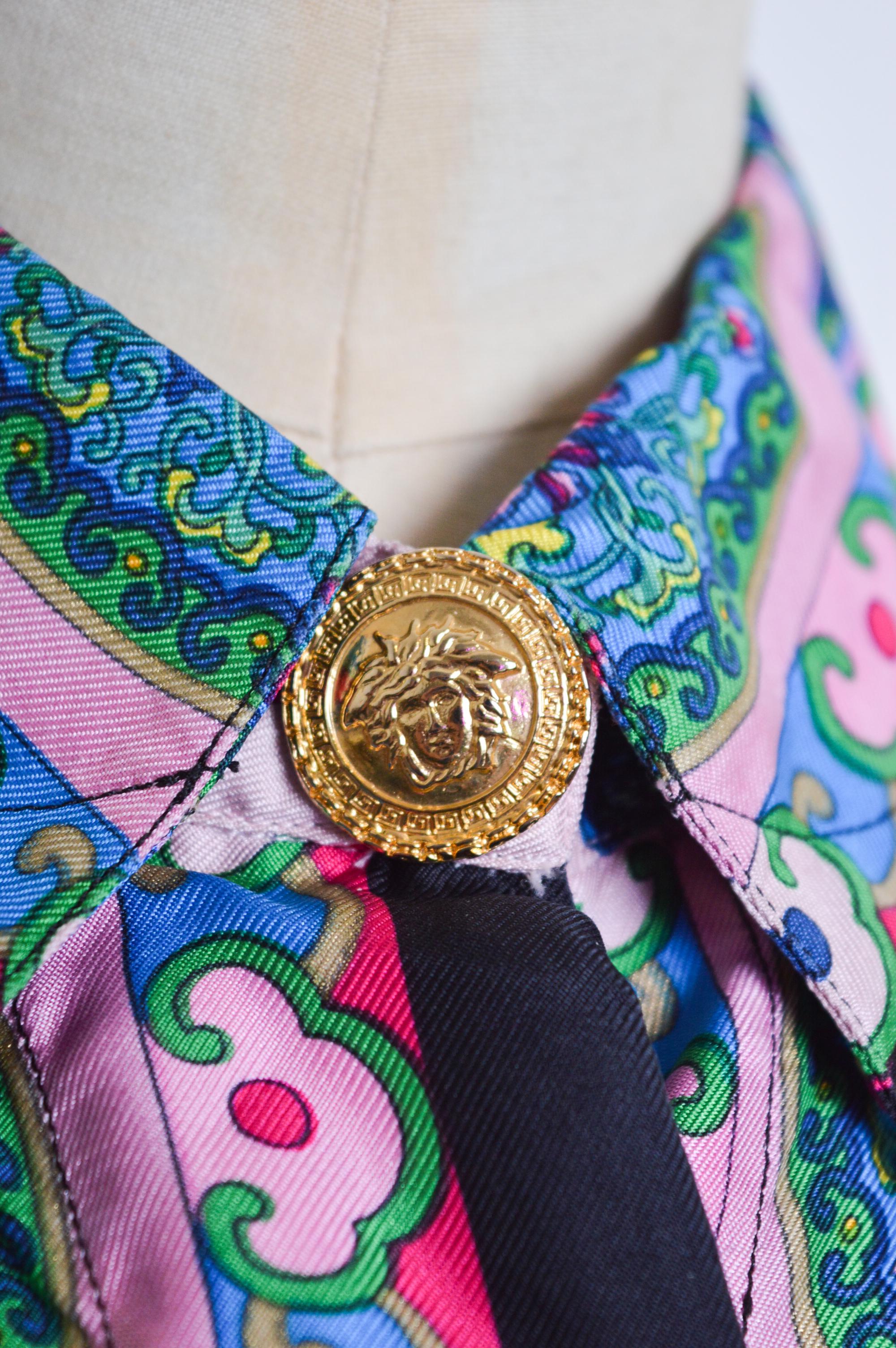 Gianni Versace 1993 Spring Runway Atelier Pure Silk patterned Colourful Shirt 1
