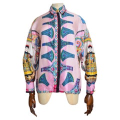 Gianni Versace 1993 Spring Runway Atelier Pure Silk patterned Colourful Shirt