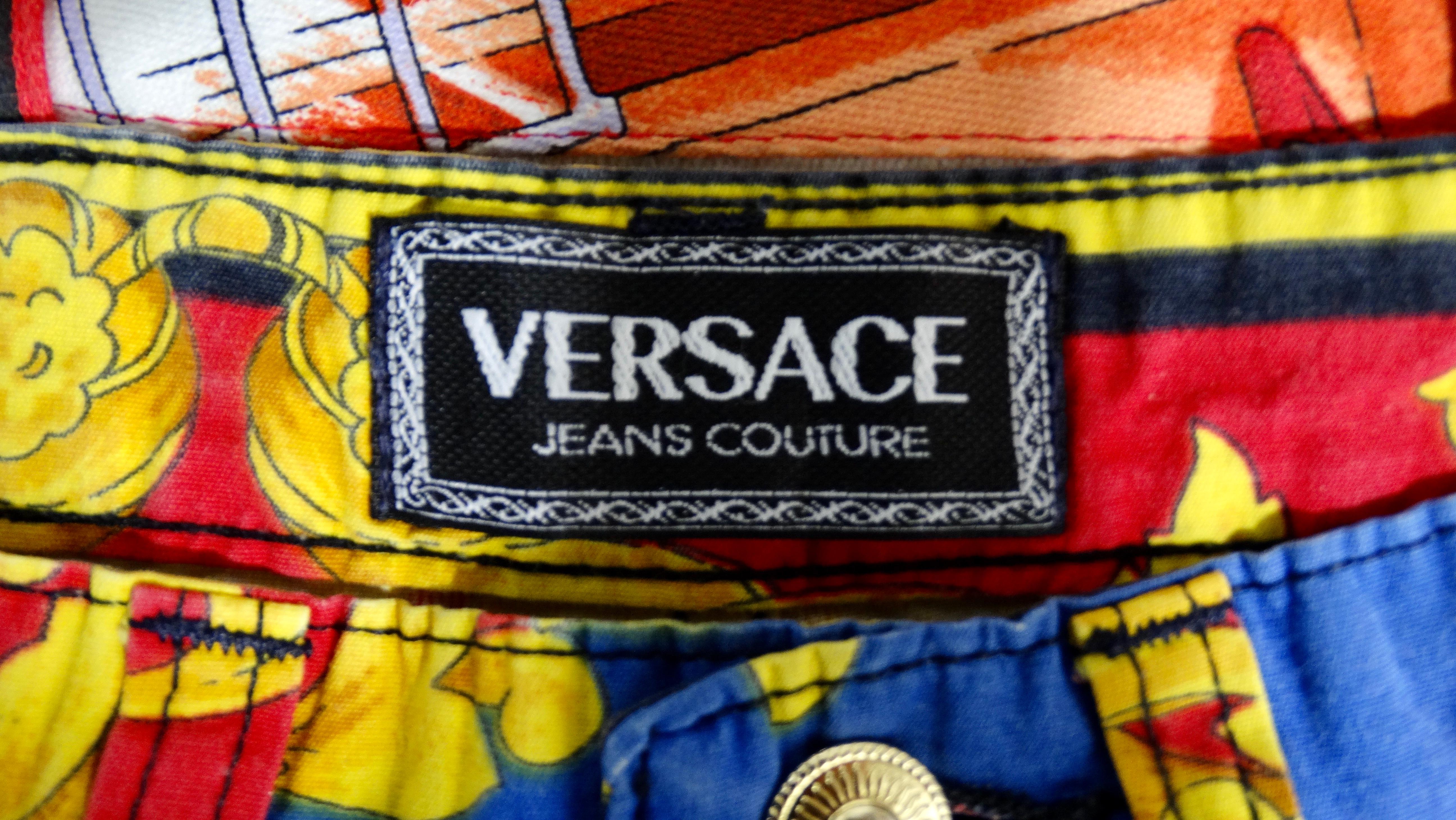Gianni Versace 1993 Sun Baroque Print Jeans For Sale 2