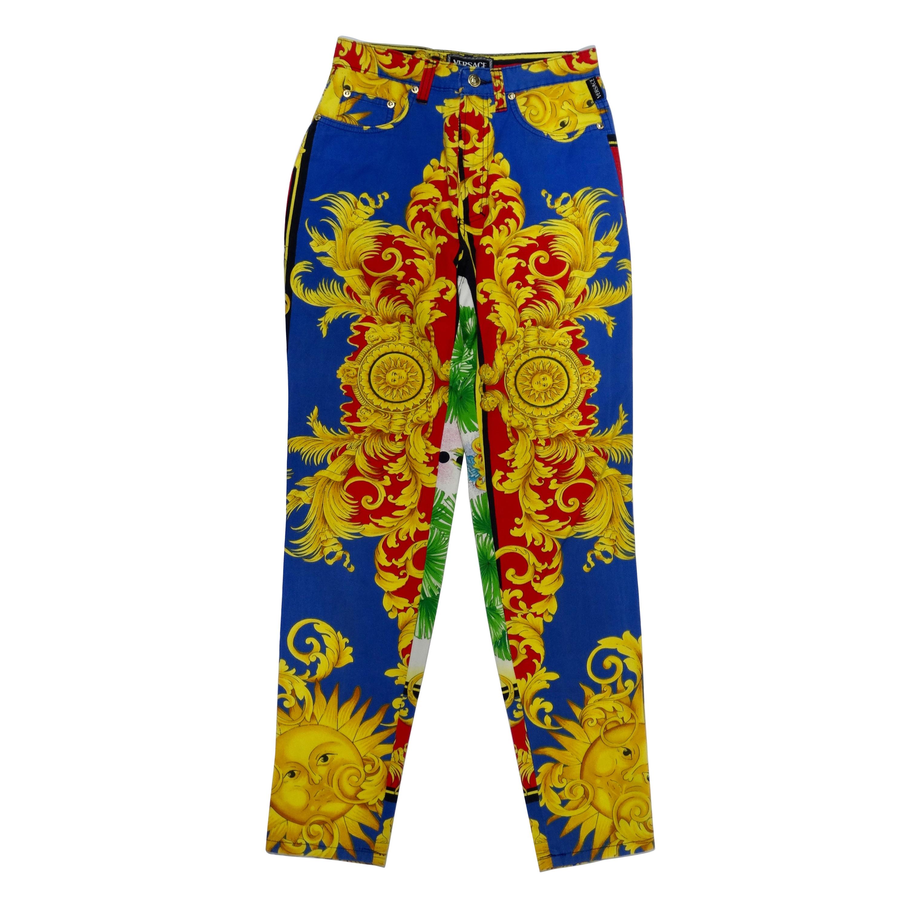 Gianni Versace 1993 Sun Baroque Print Jeans For Sale at 1stDibs