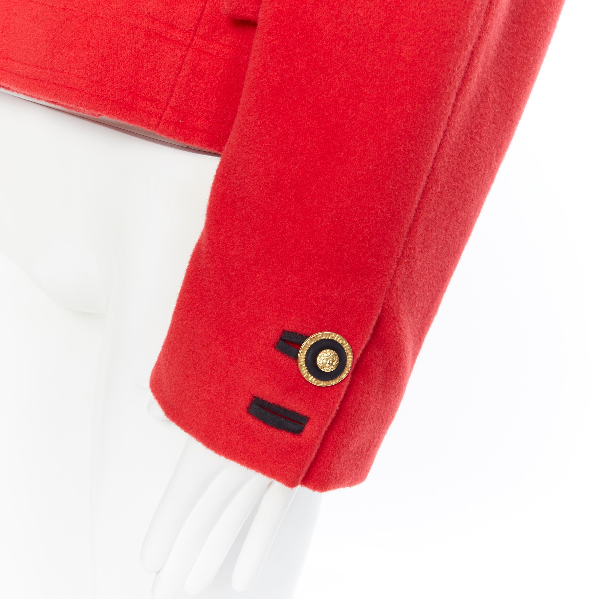 GIANNI VERSACE 1993 Vintage rote Wolle Medusa Knopf Doppelreihermantel M 6